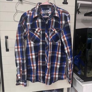 Reclaim Standard Men's Plaid Flannel Button Down Shirt Large Western Casual